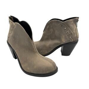 Dingo Gray Leather Nubuck Studded Chunky Block Heel Western Booties Ankle Boots